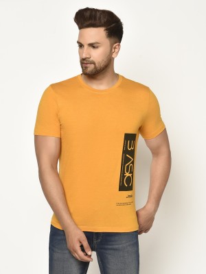 GLITO Printed Men Round Neck Yellow T-Shirt