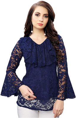 Arvika Casual Self Design Women Dark Blue Top