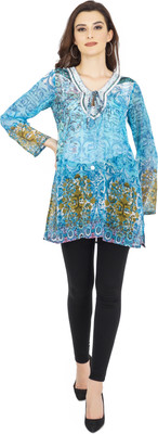TSM Casual Floral Print Women Blue Top