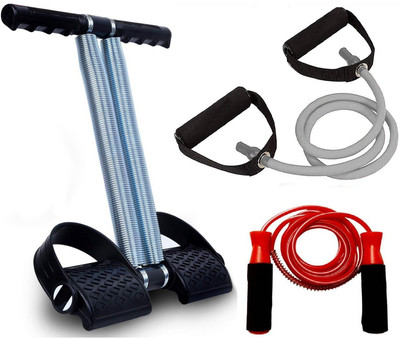 Dr Pacvu Fitness COMBO Tummy Trimmer, Skipping Rope & Toning Tube, Home Gym,Body Fat cutter Ab Exerciser(Silver, Grey, Red)