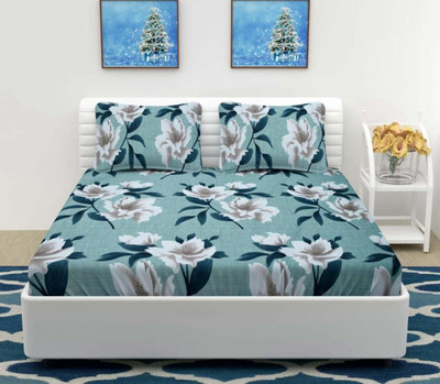 Navrang Matching Center Microfiber Double Fitted (Elastic) 220 TC Floral Bedsheet(Pack of 1, Multicolor)