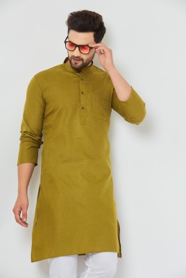 AEW DESIGNS Men Solid Straight Kurta(Dark Green)