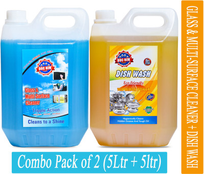 DOC HIM Glass & Multi-Surface Cleaner + Lemon Dish Wash Liquid Combo (5Ltr + 5Ltr)(2 x 5000 ml)
