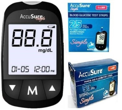 AccuSure Simple Blood sugar Glucose monitoring system machine including 75 Test Strips Glucometer(Black)