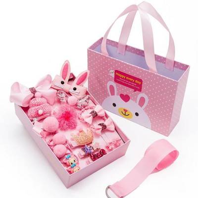 TRY 18 PCS BABY GIRL HAIR CLIPS SET |CUTE GIFT BOX | BABY PINK COLOUR| HAIR ACCESSORIES|9 HAIR ALLIGATOR CLIPS 2 CLUTCHES 6 RUBBER BANDS 1 HAIR CLIPS ORGANISER Hair Accessory Set