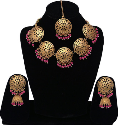 Darsha Collections Alloy Gold-plated Pink Jewellery Set(Pack of 1)