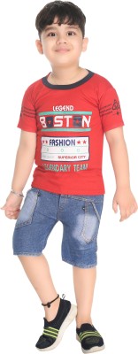 Smuktar garments Boys Casual T-shirt Shorts(RED)