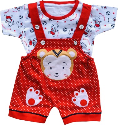 SHINGY Dungaree For Baby Boys & Baby Girls Casual Printed Cotton Blend(Red, Pack of 1)