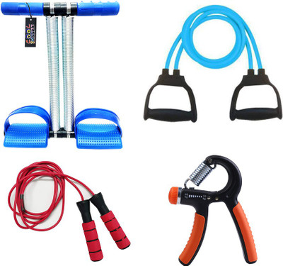 Cool Buddyzz WORKOUT COMBO OF DOUBLE SPRING TUMMY TRIMMER, DOUBLE TONING TUBE, SKIPPING ROPE, HAND GRIPPER Fitness Accessory Kit Kit