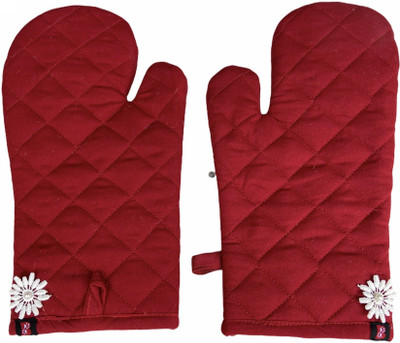 Bravonix Maroon Cotton Kitchen Linen Set(Pack of 2)