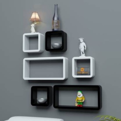 webshoppee Wall Shelf Wooden Wall Shelf (Number of Shelves - 6, White,Black) Wooden Wall Shelf(Number of Shelves - 12, White, Black)