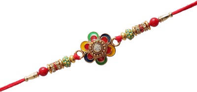 Rakhibazar Rakhi  Set(Elegant Flower Design Rakhi For Bro with Red pearls, Diamond Ring)