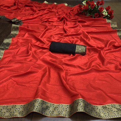 Dhruti Creation Solid/Plain Bollywood Silk Blend Saree(Red)