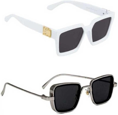 O4U Rectangular Sunglasses(For Men & Women, Black)