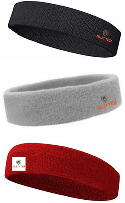 Glitter Non Slip Moisture Wicking Work Out Cotton Headband For Men's & Women's Headband Head Support(Black, Grey, Red)