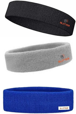 Glitter Non Slip Moisture Wicking Work Out Cotton Headband For Men's & Women's Headband Head Support(Black, Grey, Blue)