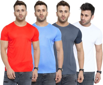 UDI n ADI Solid Men Round Neck Light Blue, Red, White, Grey T-Shirt