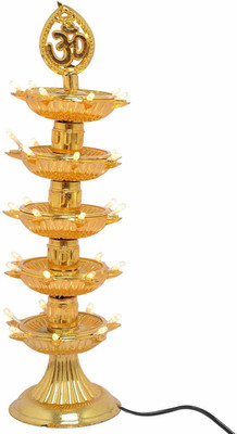 FYUGO Golden OM Design Led Electric Diya Light(PACK OF 1) for Temple(LAYER 5) Table Lamp(20 cm, Yellow)