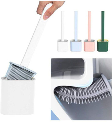 Habel Silicone Bristles Toilet Brush With Holder Set - Deep-Cleaning Silicone Toilet Brush No-Slip Long Plastic Handle Quick Drying Flexible Bristles Brush Clean Toilet Corner Easily with Holder with Holder(Multicolor)
