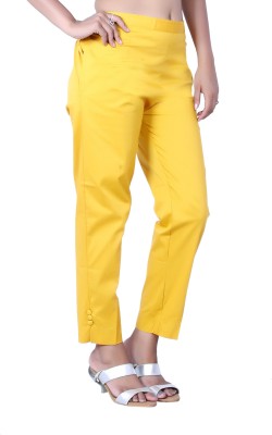 INAAYA Slim Fit Women Yellow Trousers