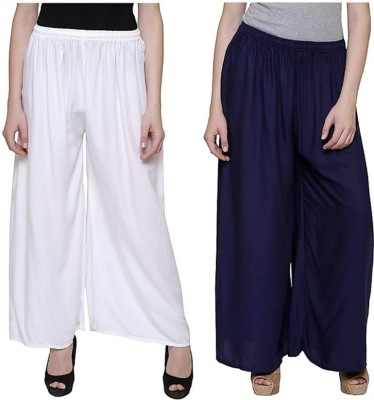 Emmy Word Flared Women White, Dark Blue Trousers