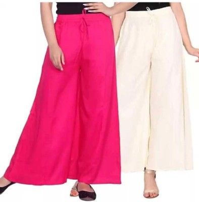 Emmy Word Flared Women Pink, Cream Trousers