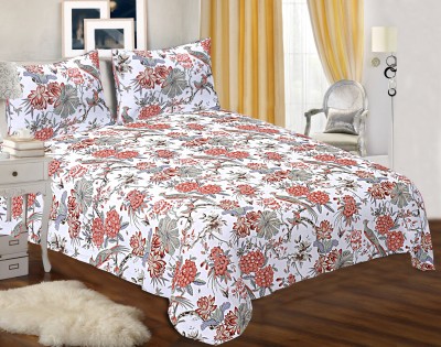 NOLOFY CREATION 244 TC Cotton Double Floral Flat Bedsheet(Pack of 1, Red)