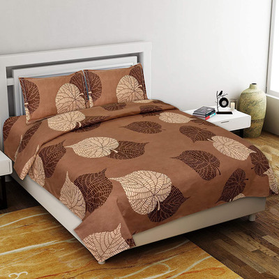 JprHouse 210 TC Cotton Double Printed Flat Bedsheet(Pack of 1, Brown)