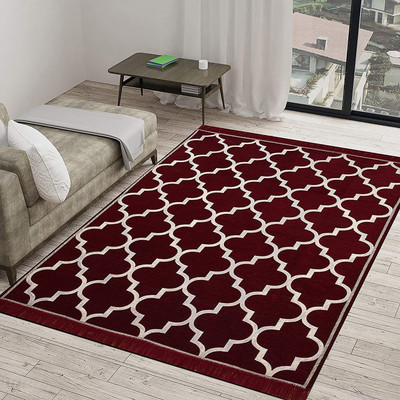 Sparrow world Maroon Chenille Runner(5 ft,  X 6 ft, Rectangle)