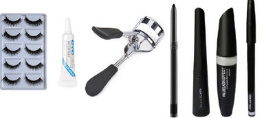 klaty 5 Pair False Eyelashes, with Gluer & Curler and 3in1 Mascara,Eyeliner,Eyebrow Pencil & Kajal(11 Items in the set)