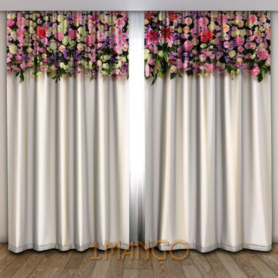RD 274 cm (9 ft) Long Door Polyester Room Darkening Curtain (Pack Of 2)(White, Floral)