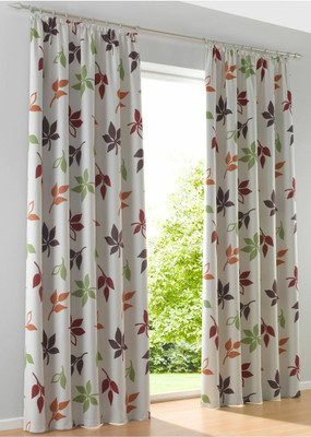 RD 214 cm (7 ft) Door Polyester Room Darkening Curtain (Pack Of 2)(White, Floral)