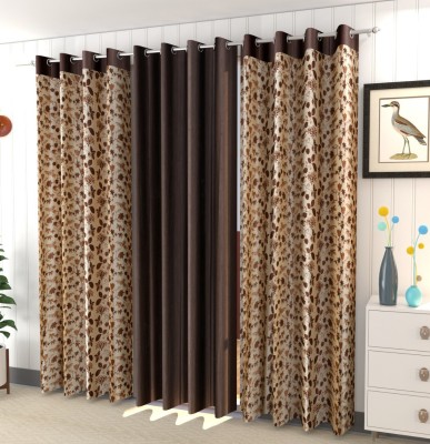 AH-DECOR 153 cm (5 ft) Polyester Blackout Window Curtain (Pack Of 3)(Floral, COFFEE)