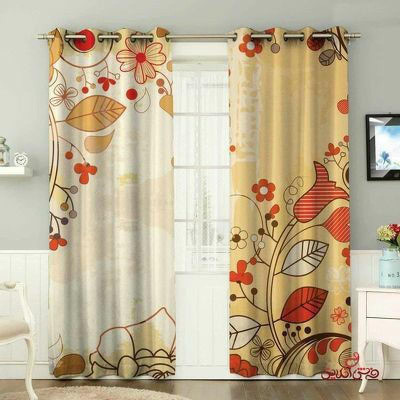 RISKY FAB 214 cm (7 ft) Door Polyester Room Darkening Curtain (Pack Of 2)(Peach, Peach, Printed)