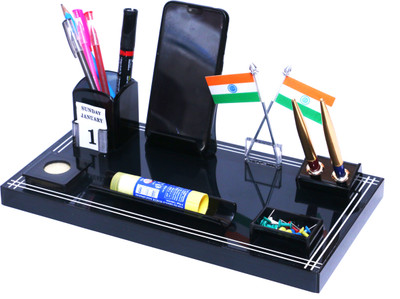 REDADO 5 Compartments Acrylic Desk Organizer for office use Pen Stand(Black)