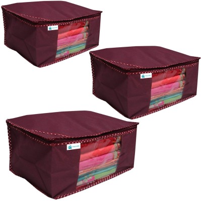 Unicrafts Saree Cover Extra Large Saree Organizer with a Large Transparent Window for Clothes Wardrobe Organiser Non Woven Sari Storage Bags Combo Set of 3 Pc Maroon Large_Saree_Organizer_Maroon03(Maroon)