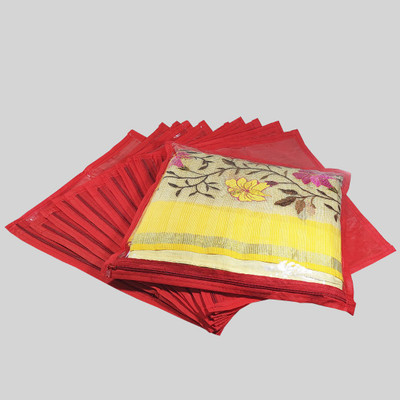 Ajabh Wardrobe Storage Organizer & Travling Bag High Quality 12 pices Single Packing Saree Cover (68-72 GSM Non-Woven Fabric)(Red)