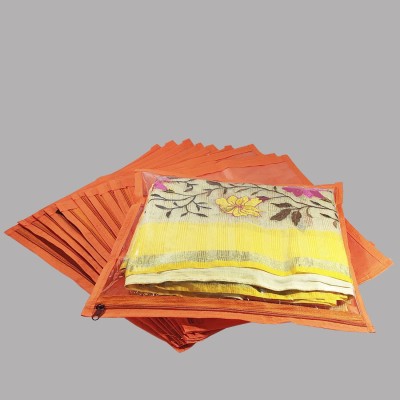 Ajabh Wardrobe Storage Organizer & Travling Bag High Quality 12 pices Single Packing Saree Cover (68-72 GSM Non-Woven Fabric)(Orange)