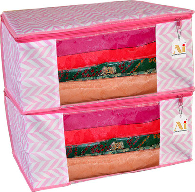 AARON INC Pack of 2 Saree Cover | Cloth Safety Bag for Sarees ,Lahanga, Cloths,Suits 90 Gsm Metal Double Zipper Premium Clothes Cover (Wedding Collection Gift) Transparent Garment Cover,Apparel Storage Pack of 02 SC_XL_SP_168(Pink)