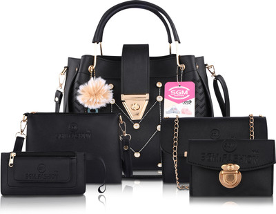 SGM Fashion Women Black Handbag(Pack of: 5)