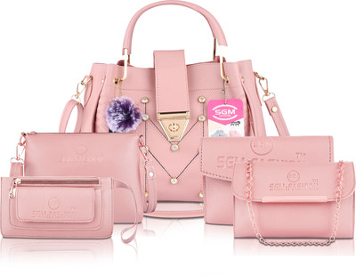SGM Fashion Women Pink Handbag(Pack of: 5)