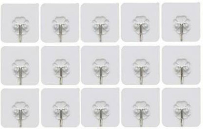 NK JARI Self Adhesive Hooks Heavy Duty Sticker Wall Hooks & Seamless Transparent Adhesive Hooks For Door Hanger Hook/Clothes, Keys, Utensils Holder for Bathroom, Kitchen Holds Up to 1-10 Kg Hook 15(Pack of 15)