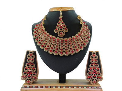 KAHAR CREATION Alloy Gold-plated Red Jewellery Set(Pack of 1)