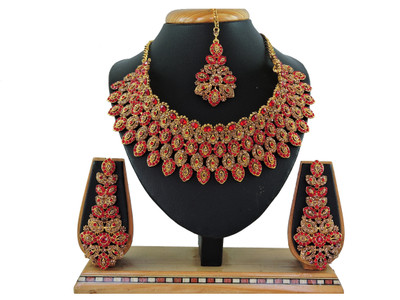 VATSALYA creation Alloy Gold-plated Red Jewellery Set(Pack of 1)