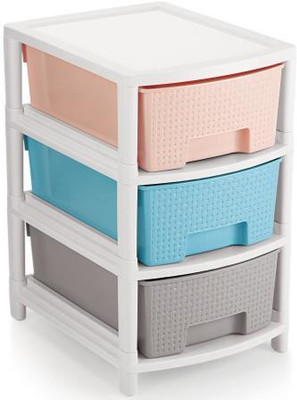 AVAIKSA Utensil Kitchen Rack Plastic Multipurpose Use 3 Layer Plastic Drawer System Organizer Rack For Kitchen ( Multicolor )