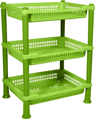 CREW4 Fruits/Vegetables Kitchen Rack Plastic CREW4 Multipurpose Basket Stand Rack for Office Use, Home, Fruits Onion, Potato, Vegetables and Sabaji Kitchen Rack Stand organizer - 3 TIER RACK (GREEN)