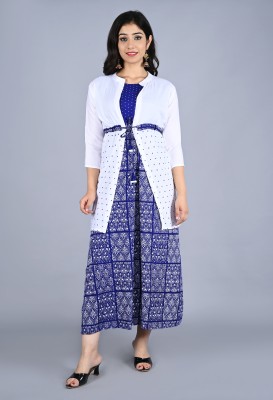 GC SHOP Women Printed A-line Kurta(Blue)