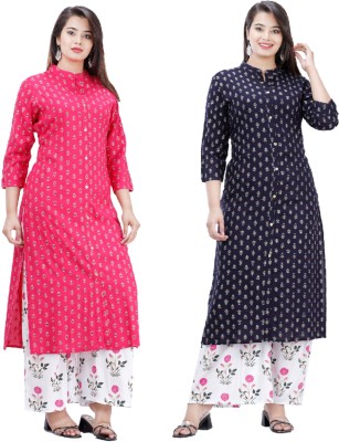 VISHAKHA STYLE Women Printed Straight Kurta(Blue, Pink)