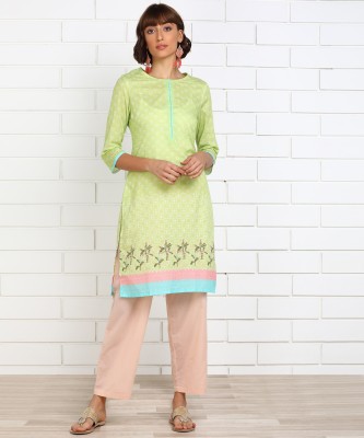 Anmi Printed Women Straight Kurta(Light Green)