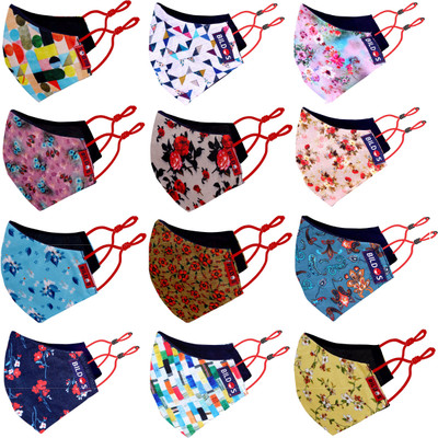 BILDOS Cotton Printed Cloth mask Super Breathable Reusable Cloth Face Mask with Adjustable Ear loop Cloth Mask With Melt Blown Fabric Layer(Multicolor, Free Size, Pack of 12)